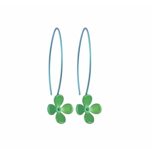 Large Four Petal Green Flower Hook Drop Earrings